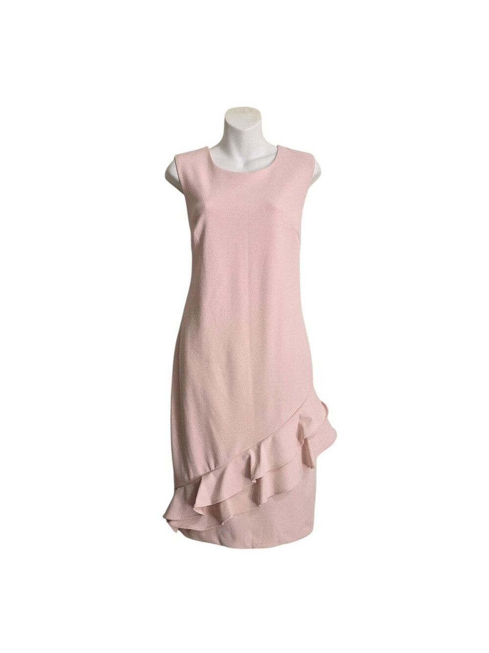 Calvin Klein Sleeveless Ruffle Hem Sheath Knee Length Dress In Petal Pink Sz 12